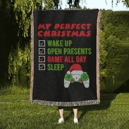 Gaming My Perfect Christmas Game All Day Santa Woven Blankets