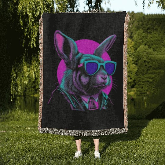 Vaporwave Easter Bunny Woven Blankets