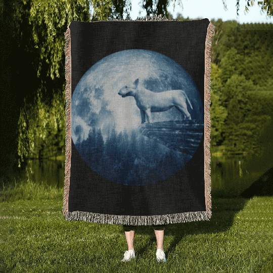 Bull Terrier Dog Moon Dog Mom Dad Women Men Dog Woven Blankets