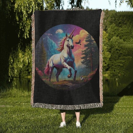 Majestic Rainbow Unicorn Woven Blankets