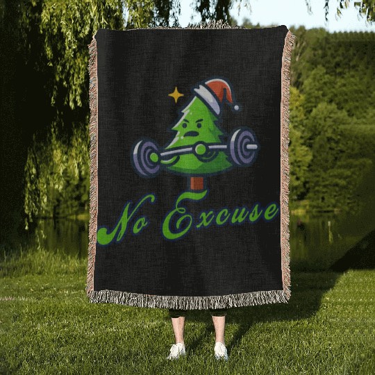 No excuse, funny christmas tree on gym Woven Blankets