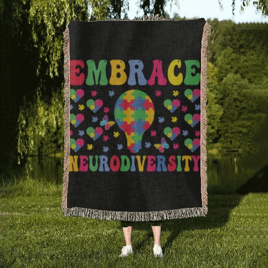 embrace neurodiversity - Embrace ADHD Autism ASD Woven Blankets