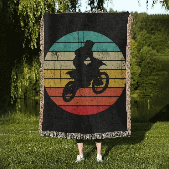 Vintage Sunset Biker Retro Motorbike Woven Blankets