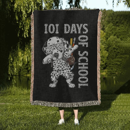 Dabbing 101 Days School Dalmatian Student Teacher Woven Blankets