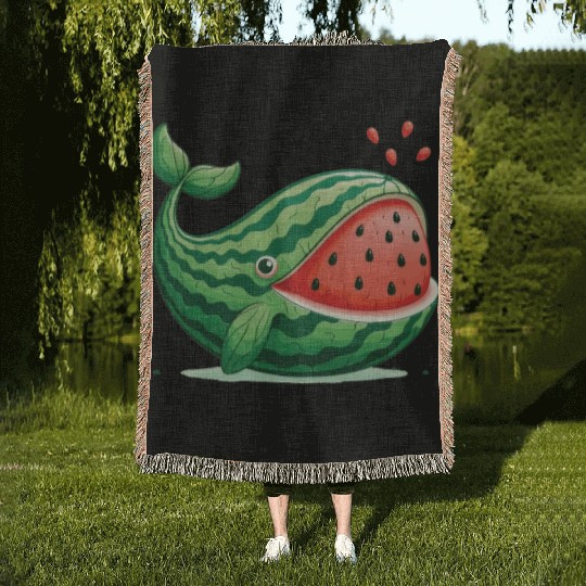 Melon Whale Funny Animal Made Of Vegetables Woven Blankets