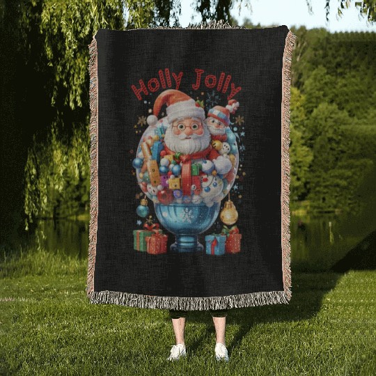 Holly Jolly bubble Santa Woven Blankets