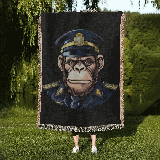 Chimpanzee policeman Woven Blankets