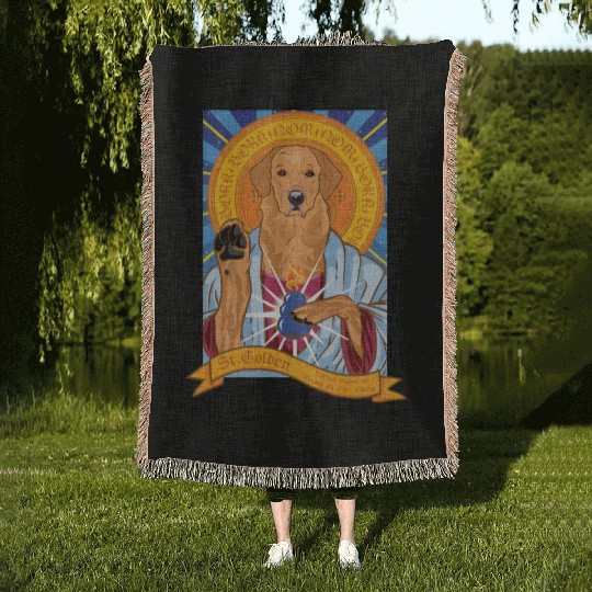 Saint Golden Retriever Woven Blankets