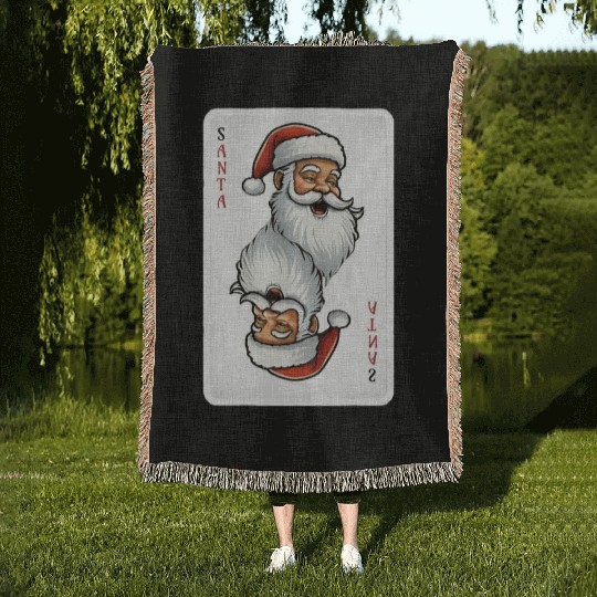 Santa Playing Card for Christmas Woven Blankets
