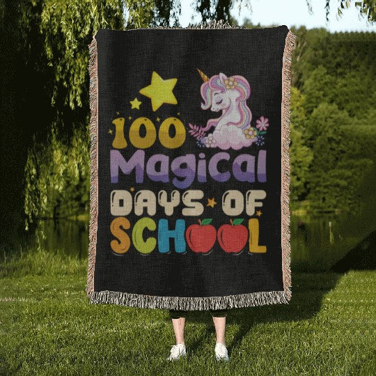 100 Magical Days Of School Unicorn Teacher Woven Blankets