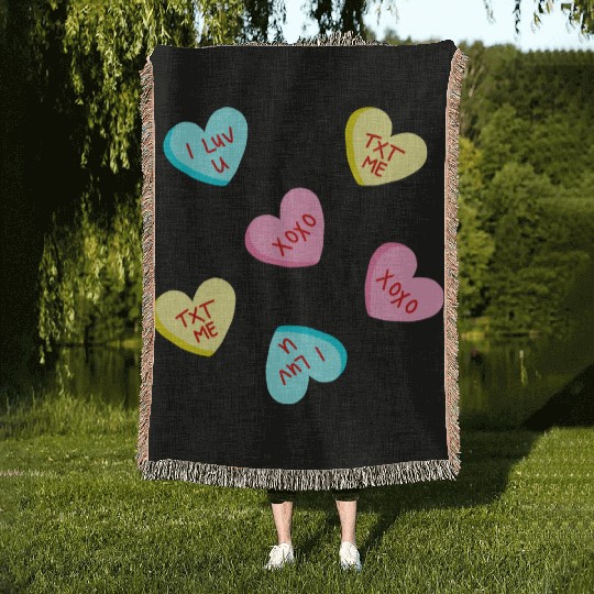 Sweet Candy Hearts Valentines Day Woven Blankets