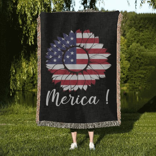 Merica Sunflower Usa Flag Woven Blankets