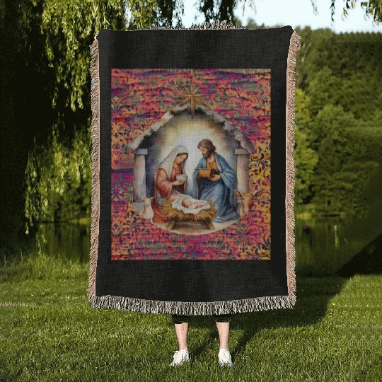 Nativity scene with Mary Joseph Baby Jesus Woven Blankets