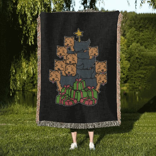 Yorkie Christmas Tree Holiday Person Gift Woven Blankets