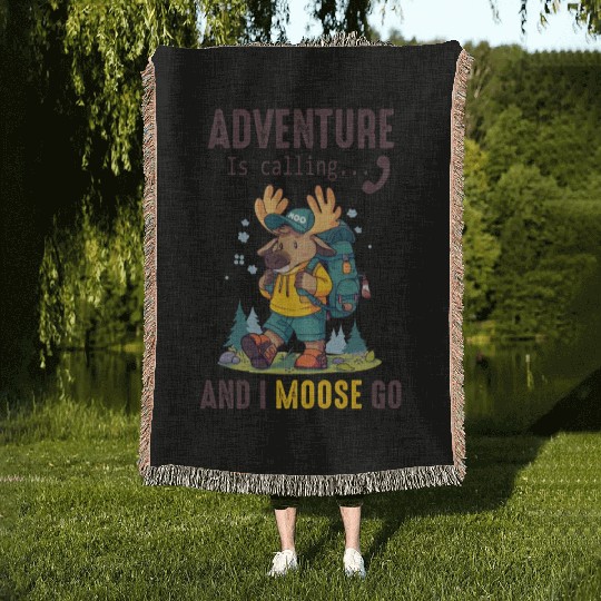 Adventure Is Calling Youth Cute Moose Woven Blankets