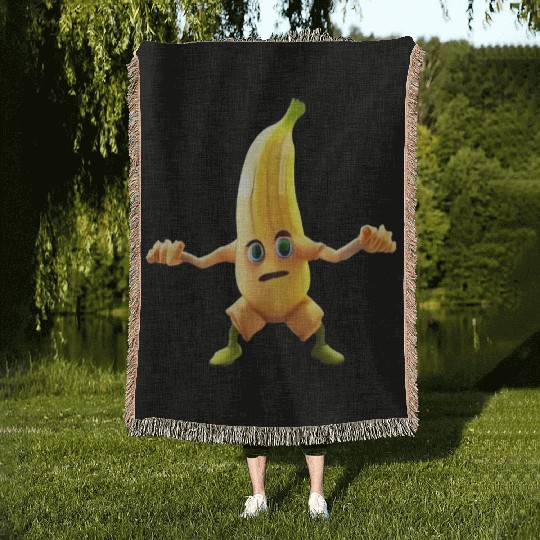 Video game character with a banana Woven Blankets