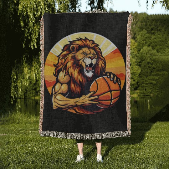 Basketball lion Woven Blankets