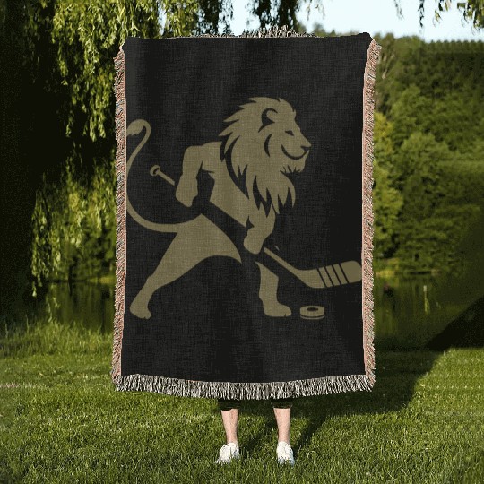 Lion Hockey Silhouette Woven Blankets