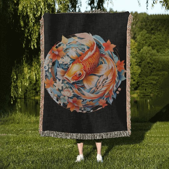 Koi Fish Mandala Art Woven Blankets
