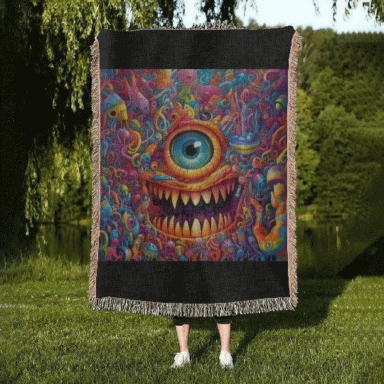 Going On a Little Trip - Cyclops and Teeth Psyched Woven Blankets