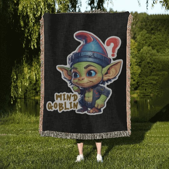 Funny Green Goblin Monster - Mind Goblin Deez Nuts Woven Blankets