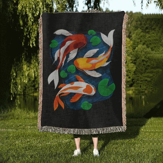 Koi Fish Lover Water Pond Animal Pet Asian Woven Blankets