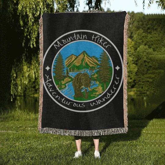 Mountain Hiker Bear Wilderness Woven Blankets