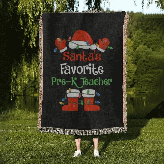 Santa's Favorite Pre K Teacher Funny Christmas Woven Blankets