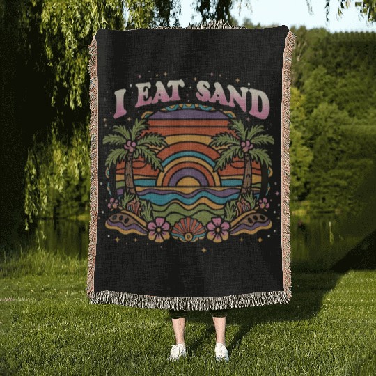 60s Groovy Psychedelic Eat Sand and Beach Woven Blankets