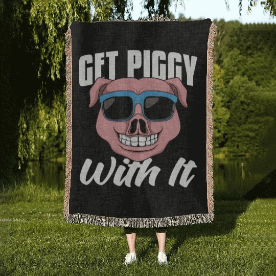 Pig Farming Get Piggy With It Farm Animals Farmer Woven Blankets