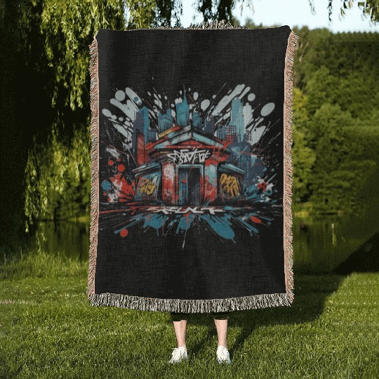 Tagged Elegance - cool Urban Graffiti Woven Blankets