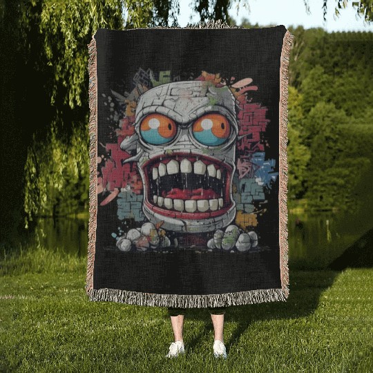 Graffiti Monster Madness edgy Street Art Apparel Woven Blankets