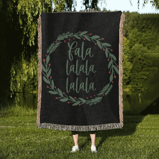 Fa La La Sage Green Christmas Wreath Fun Woven Blankets