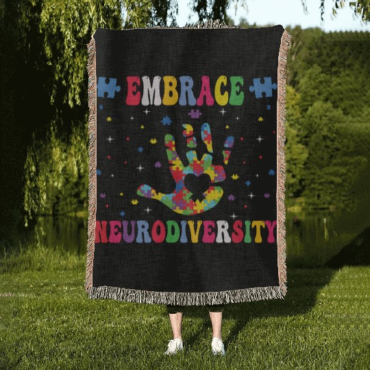 embrace neurodiversity - Embrace ADHD Autism ASD. Woven Blankets