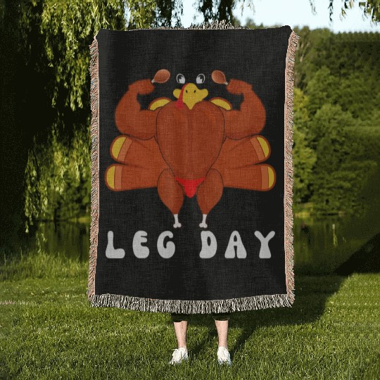 Funny Turkey Workout Gym Leg Day BodyBuilding Woven Blankets