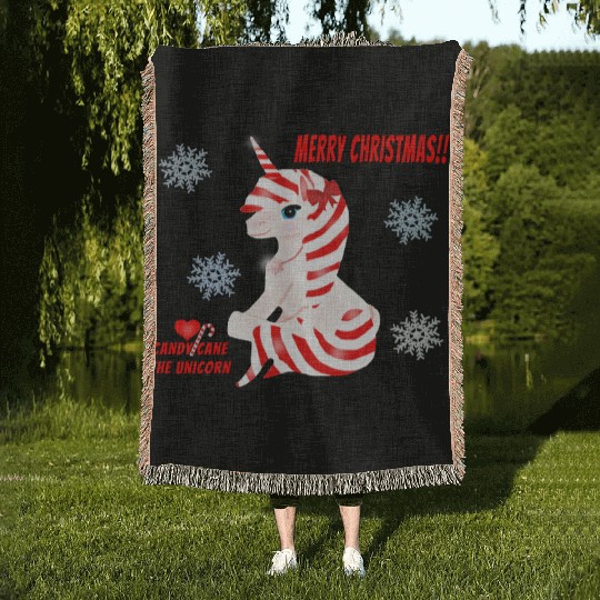 "Candy Cane the Unicorn" (Snowflake Snuggliezz) Woven Blankets