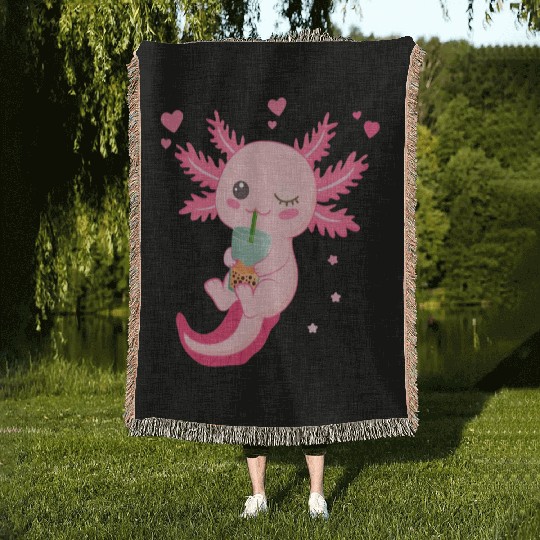 Boba Tea Bubble Tea Milk Tea Axolotl Woven Blankets