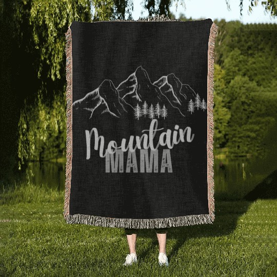 Mountain Mama, 3 Mountain peaks Woven Blankets
