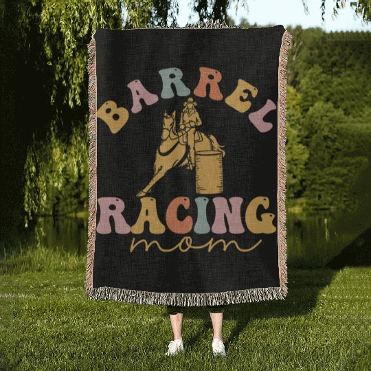 Groovy Barrel Racer Rodeo Horse Woven Blankets