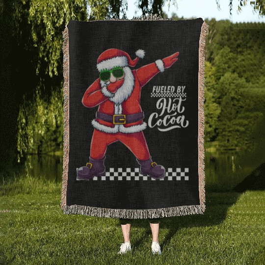 Fueled by Hot Cocoa, dabbing Santa Woven Blankets