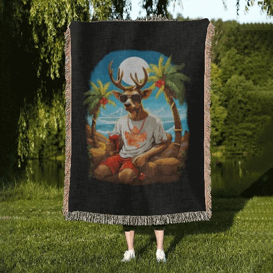 Tropical Reindeer Holiday Escape Woven Blankets