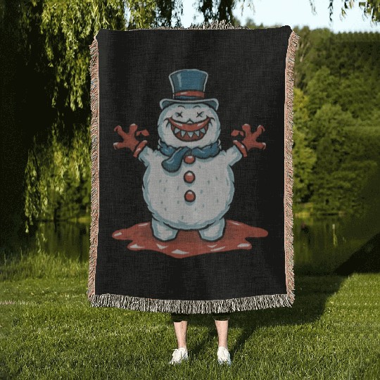 frosty snowman creepy Woven Blankets