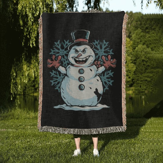 frosty snowman creepy Woven Blankets