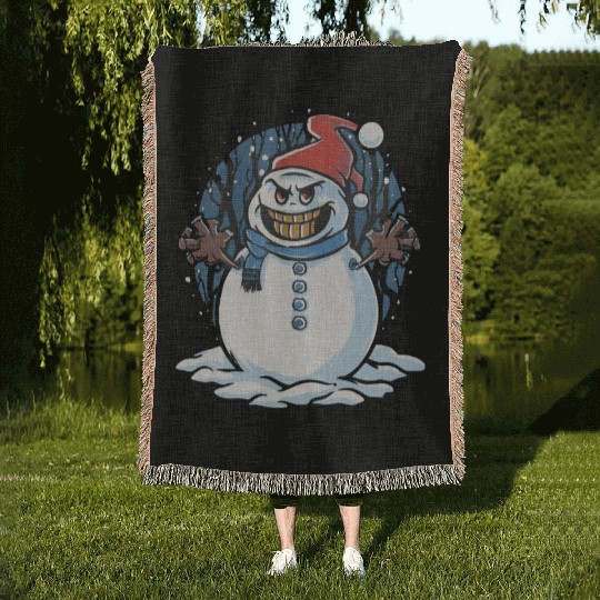 frosty snowman creepy Woven Blankets