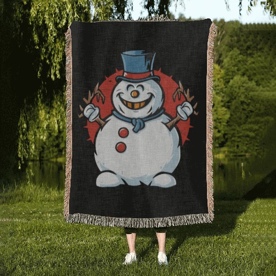 frosty snowman creepy Woven Blankets