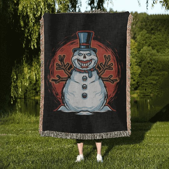 frosty snowman creepy Woven Blankets