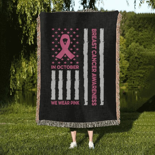 In October We Wear Pink Breast Cancer Awareness Woven Blankets