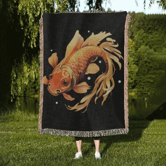 Koi Fish Japanese Carp Pond Woven Blankets