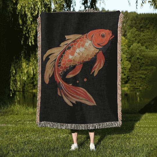 Koi Fish Japanese Carp Pond Woven Blankets