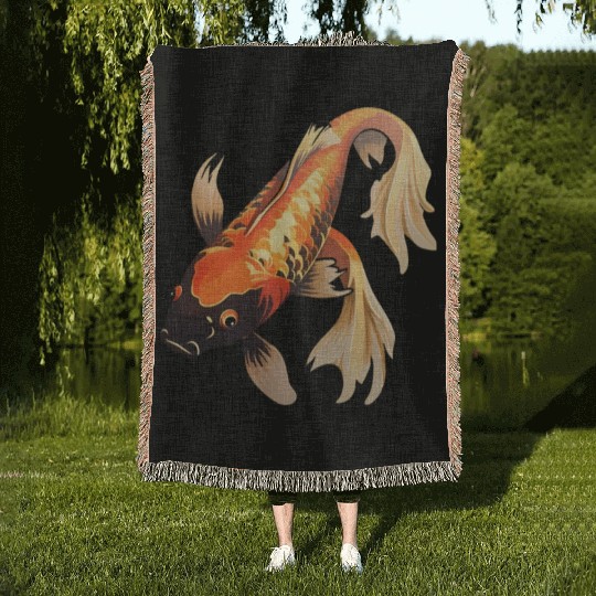 Koi Fish Japanese Carp Pond Woven Blankets